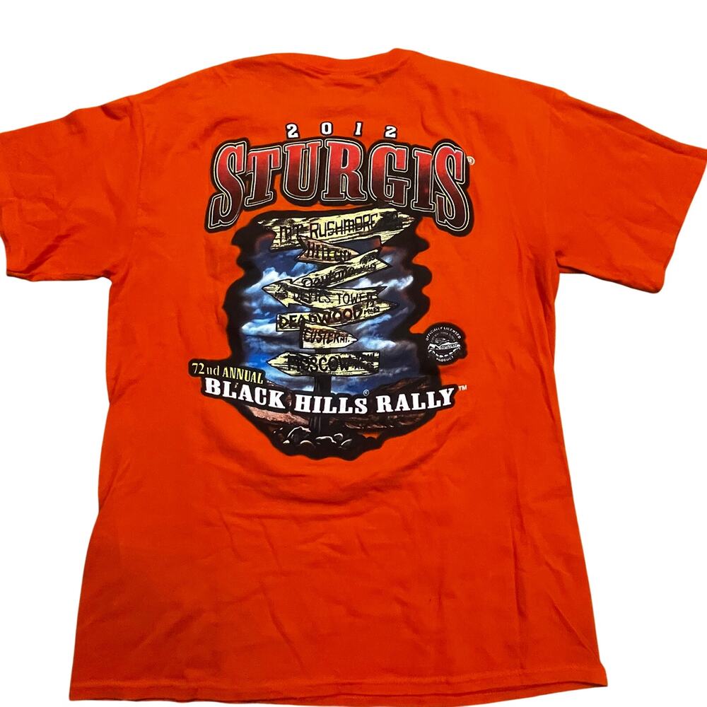 Sturgis Motorcycle Rally Men Medium 2012 Orange Graphic Tee Black Hills Biker‎